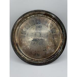 Vintage Wallace Cocktail Recipe Silver Plate Tray 13” Barware Drink Guide